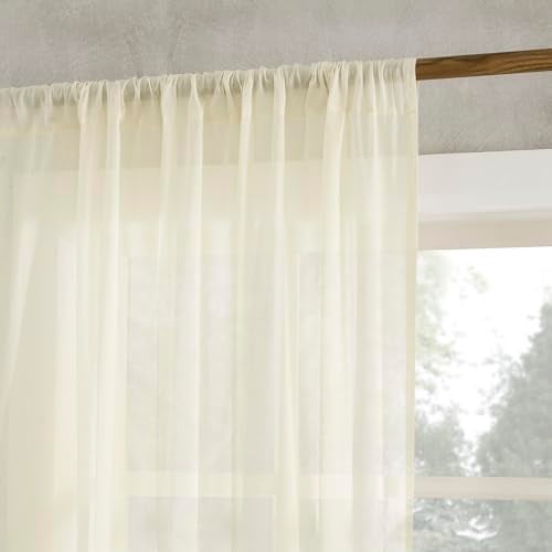 Archaeo 100 Cotton Sheer Curtain 50 x 84 Cream - Image 3