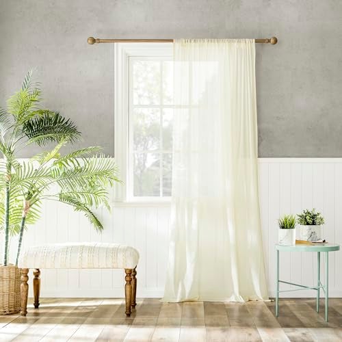 Archaeo 100 Cotton Sheer Curtain 50 x 84 Cream - Image 1