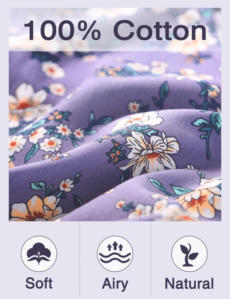 YESNO Women's Summer Boho Cotton Casual Jumpsuits Wide Leg Overalls Floral Print Baggy Rompers with Pockets L PZZCR 459 - Image 4
