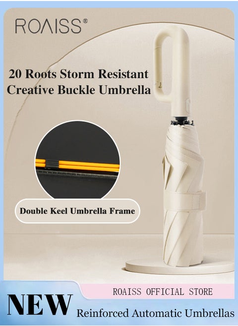 Unisex Multifunctional Automatic Umbrella with Thickened Coating for Cooling and Heat Insulation Dual Umbrella Ribs for Wind and Waterproof Circular Handle for Easy Carrying 10 Rib 3 Fold Design UPF50