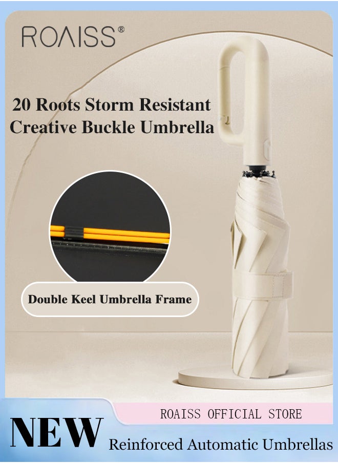 Unisex Multifunctional Automatic Umbrella with Thickened Coating for Cooling and Heat Insulation Dual Umbrella Ribs for Wind and Waterproof Circular Handle for Easy Carrying 10 Rib 3 Fold Design UPF50