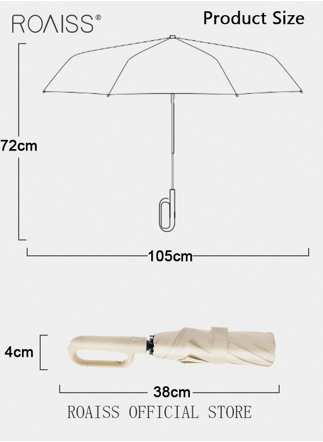 Unisex Multifunctional Automatic Umbrella with Thickened Coating for Cooling and Heat Insulation Dual Umbrella Ribs for Wind and Waterproof Circular Handle for Easy Carrying 10 Rib 3 Fold Design UPF50