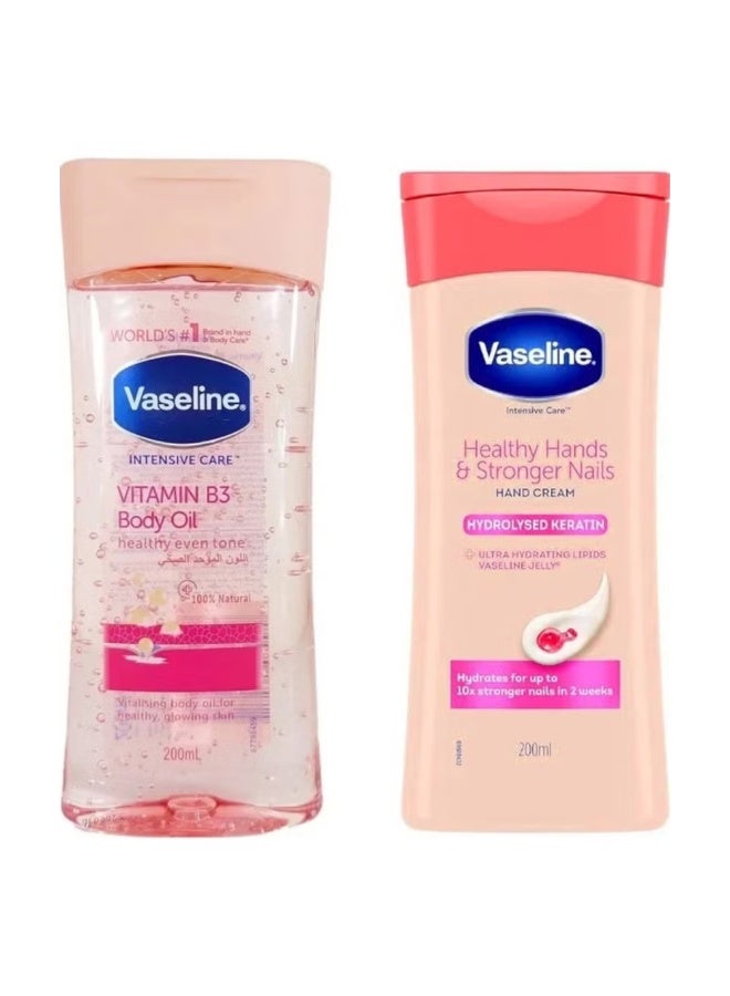 Vaseline Healthy Skin & Nail Care Set (Body Oil with Vitamin B3 and Hand Cream with Keratin)
