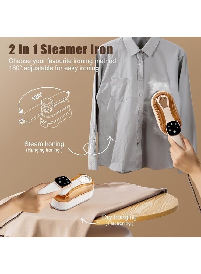 DUNISO مكواة بخار 2 في 1، مكواة بخار محمولة بزاوية 180° مع شاشة LED، مكواة ملابس صغيرة محمولة للسفر، 3 مستويات من بخار الماء، موفرة للمساحة، للاستخدام في المنزل والمكتب والسفر، 1200 واط - Image 3