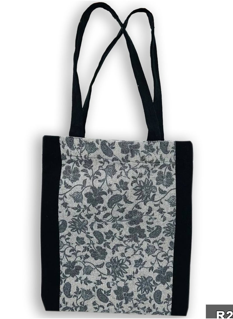 Gharibo Bags - Hibiscus Black casual printed linen tote bag - Image 1