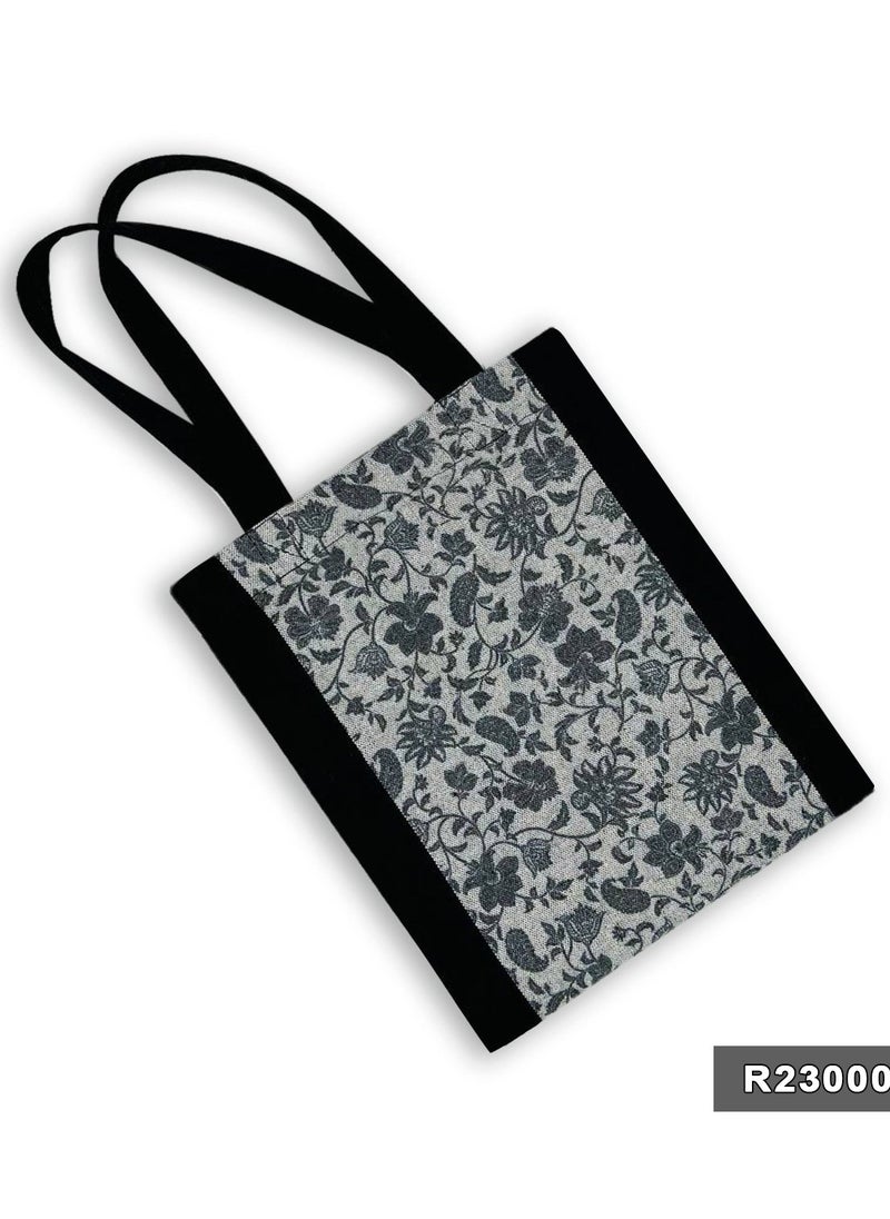 Gharibo Bags - Hibiscus Black casual printed linen tote bag - Image 1