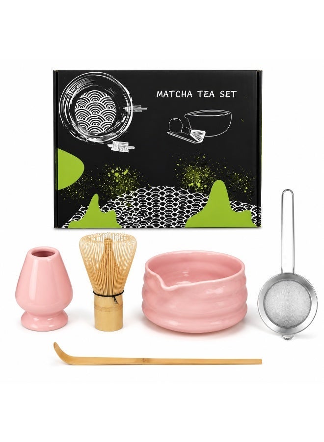 Pink Matcha Whisk Set for Women, 5PCS Set Matcha Set includes Matcha Whisk and Matcha Bowl with Spout, Matcha Sifter, Matcha Whisk Holder and Matcha Scoop, Bamboo Whisk for Matcha Tea - Image 1