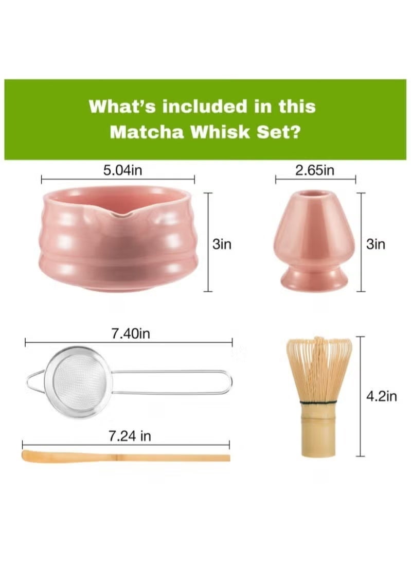 Pink Matcha Whisk Set for Women, 5PCS Set Matcha Set includes Matcha Whisk and Matcha Bowl with Spout, Matcha Sifter, Matcha Whisk Holder and Matcha Scoop, Bamboo Whisk for Matcha Tea - Image 2