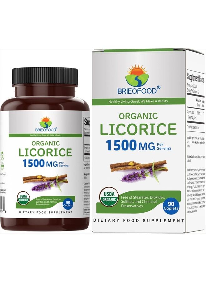 Brieofood Organic Licorice 1500mg, 45 Servings, Vegetarian, Gluten Free, 90 Vegetarian Tablets - Image 1