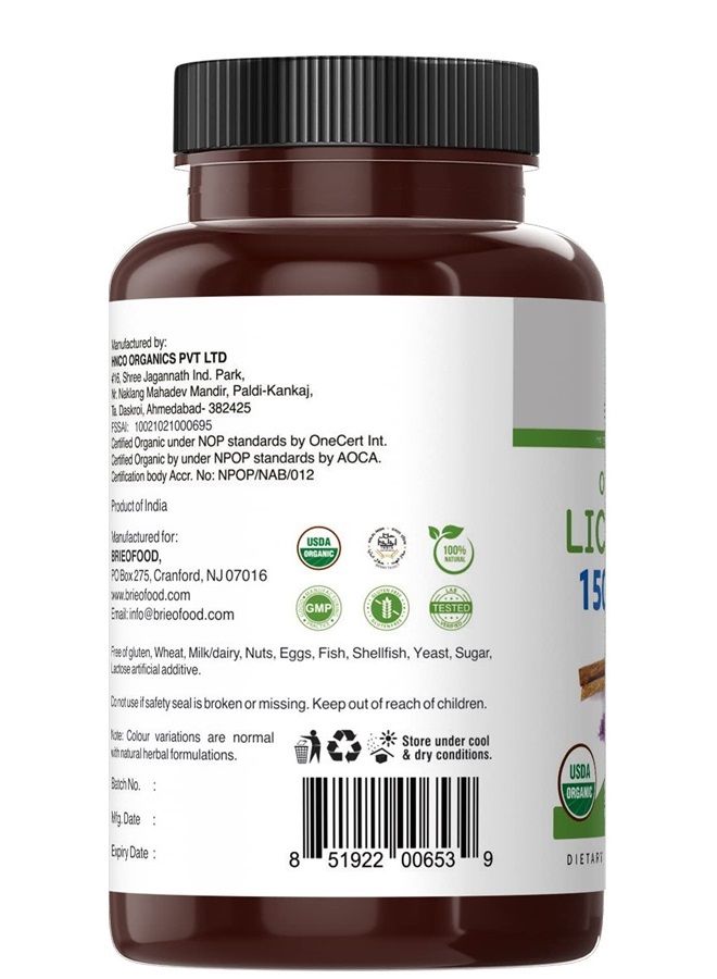 Brieofood Organic Licorice 1500mg, 45 Servings, Vegetarian, Gluten Free, 90 Vegetarian Tablets - Image 3