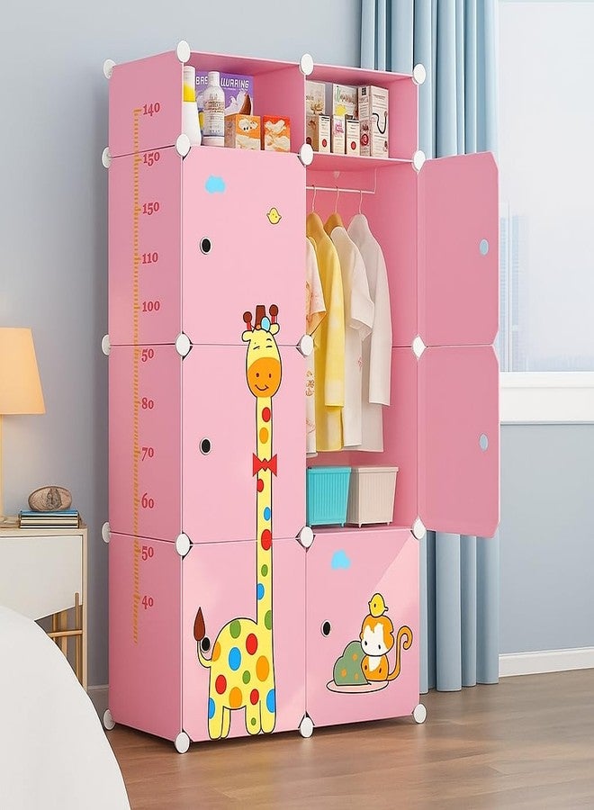 LUHI Plastic Wardrobe for Kids Clothes – Easy to Use Anti-Skid & Non-Slip Effective Professional, Plastic Cupboard for Kids, Foldable Almirah, Collapsible Wardrobe (Pink S4, 8-Shelf-6-Door) - Image 1