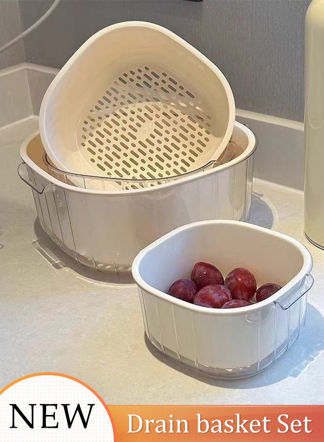 DUNISO Multifunctional Drain Basket Set Drainage Basket Funnel Strainer Double Layer Drainage Baskets Household Kitchen Strainer Bowl Plastic Washing Vegetables Basket with Handle for Fruit Washing, Vegetable Draining and Food Storage - Image 1