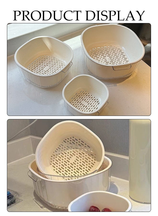 DUNISO Multifunctional Drain Basket Set Drainage Basket Funnel Strainer Double Layer Drainage Baskets Household Kitchen Strainer Bowl Plastic Washing Vegetables Basket with Handle for Fruit Washing, Vegetable Draining and Food Storage - Image 3