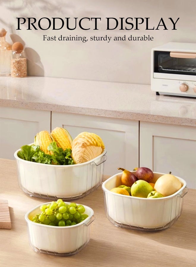 DUNISO Multifunctional Drain Basket Set Drainage Basket Funnel Strainer Double Layer Drainage Baskets Household Kitchen Strainer Bowl Plastic Washing Vegetables Basket with Handle for Fruit Washing, Vegetable Draining and Food Storage - Image 2