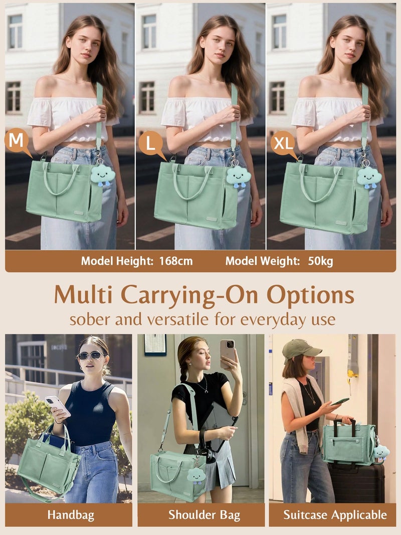 BESBESME Canvas Tote Bag for Women with Zipper & Compartments- Multi-Pocket Work & College Crossbody Shoulder Bag, Detachable Strap, Laptop Purse for Teachers, Nurses, Travel, Bible Study, Green M - Image 5