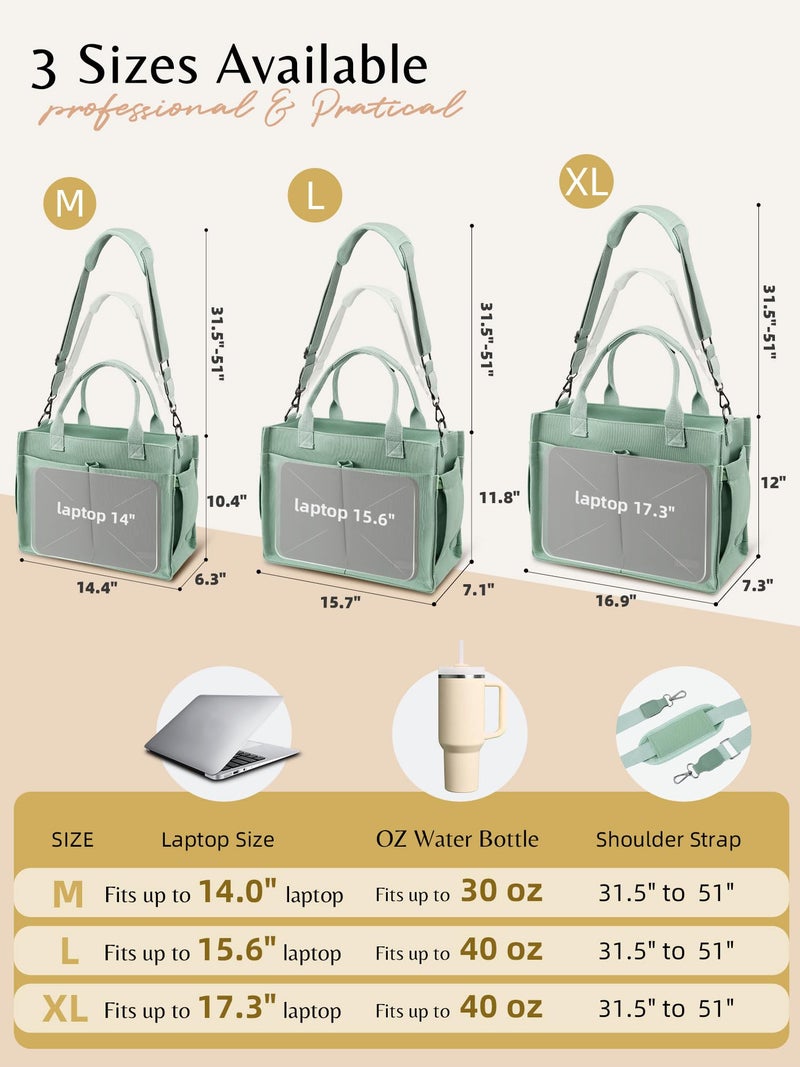 BESBESME Canvas Tote Bag for Women with Zipper & Compartments- Multi-Pocket Work & College Crossbody Shoulder Bag, Detachable Strap, Laptop Purse for Teachers, Nurses, Travel, Bible Study, Green M - Image 4