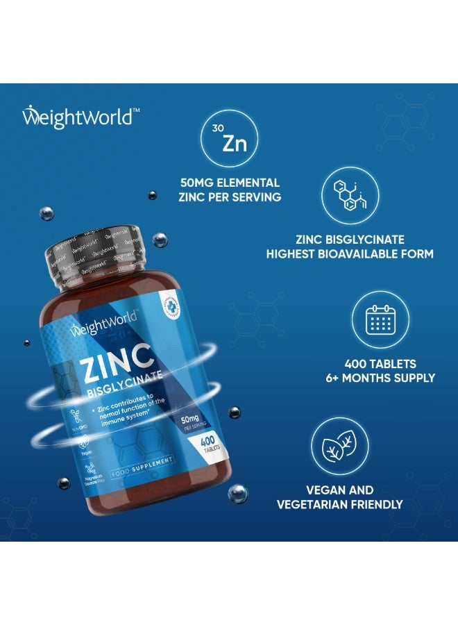 زنك بيسجليسينات 50 ملغ – يدعم صحة المناعة والبشرة والتوازن الهرموني، 400 قرص، صنع في المملكة المتحدة - Image 2