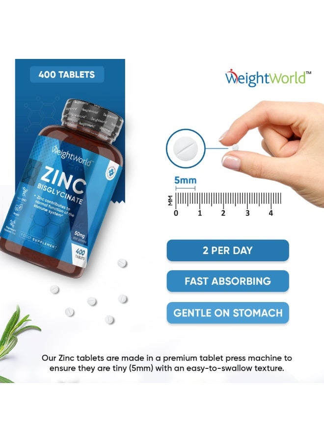 زنك بيسجليسينات 50 ملغ – يدعم صحة المناعة والبشرة والتوازن الهرموني، 400 قرص، صنع في المملكة المتحدة - Image 4