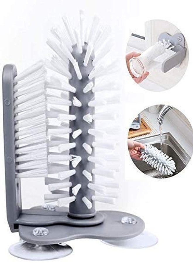 MSA Glass Washer with Double Sided Brush, Glass Cup Brush Cleaner with Suction Cups, Standing Glass Bottle Cup Cleaner for Kitchen Sink Washing Cleaning Tools - Image 2