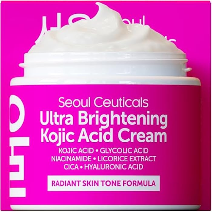 SeoulCeuticals Korean Kojic Acid Cream Dark Spot Remover + Glycolic Acid + Niacinamide + Cica + HA Moisturizer - Cruelty Free K Beauty Skincare 2oz - Image 1