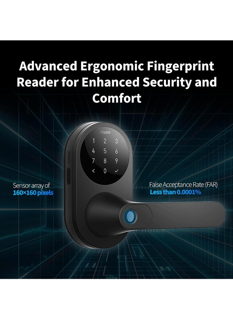 Aqara - Smart Lock U300,Fingerprint Keyless Entry Door Lock with Handle, Matter Over Thread with Apple Home Keys,Touchscreen Keypad,Smart Lever Lock Supports Apple Home, Alexa,Google, IFTTT-Black - Image 1