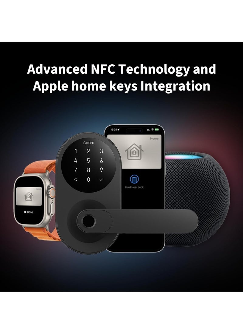 Aqara - Smart Lock U300,Fingerprint Keyless Entry Door Lock with Handle, Matter Over Thread with Apple Home Keys,Touchscreen Keypad,Smart Lever Lock Supports Apple Home, Alexa,Google, IFTTT-Black - Image 1
