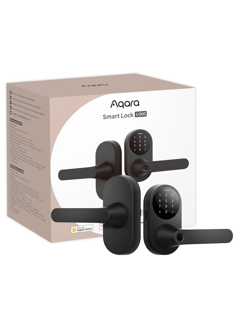 Aqara - Smart Lock U300,Fingerprint Keyless Entry Door Lock with Handle, Matter Over Thread with Apple Home Keys,Touchscreen Keypad,Smart Lever Lock Supports Apple Home, Alexa,Google, IFTTT-Black - Image 1