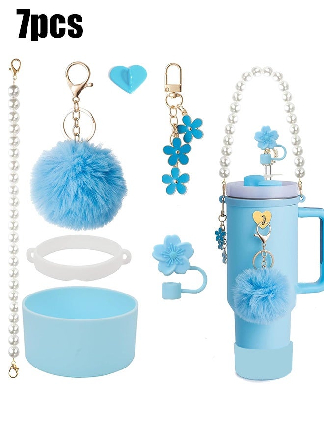 KANGLI 7 Pcs Water Bottle Accessories Set for Stanley Cup  Tumblers Includes Handle Strap, Silicone Boot, Straw Cover Cap, and Keychain Charms - Image 1