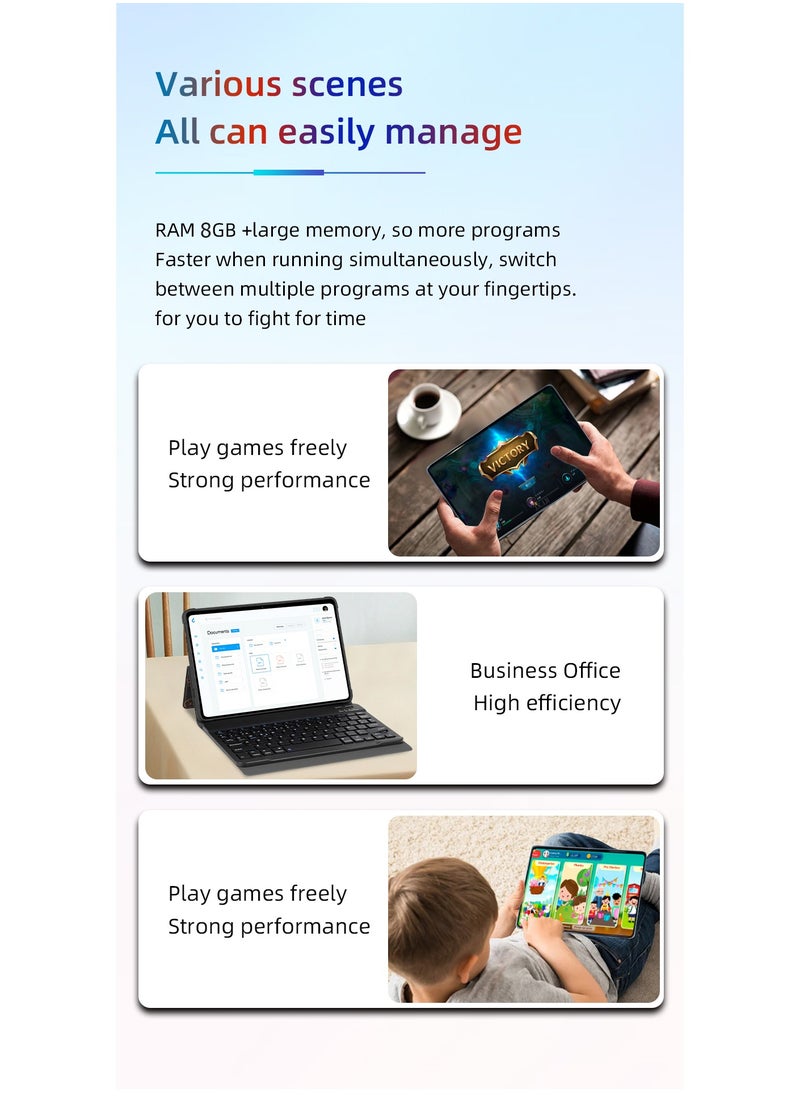 Umiio - Smart Tablet PC with Keyboard and Mouse 10.1-inch HD Screen 8GB RAM 256GB ROM Front and Rear Camera WiFi and Dual SIM Network Android Tab with Leather Cover - Image 1
