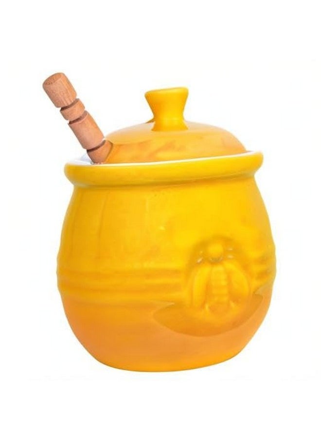 Creative Co-op Creative Co-Op Yellow Stoneware Honey Pot with Lid & Wood Honey Dipper  - Image 4