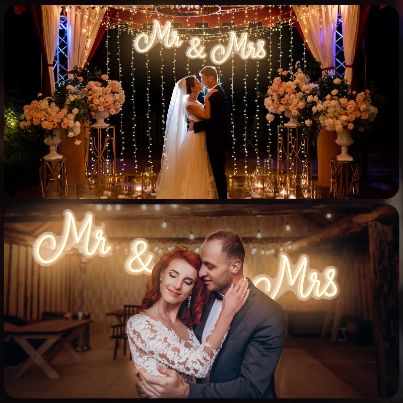 Kittmip Mr and Mrs Neon Sign for Wedding Neon Light LED Backdrop Wall Decor USB Mr and Mrs Sign Wedding Reception Decoration Gifts for Anniversary Engagement Banquet(Warm White  25 x 7 Inches) - Image 5