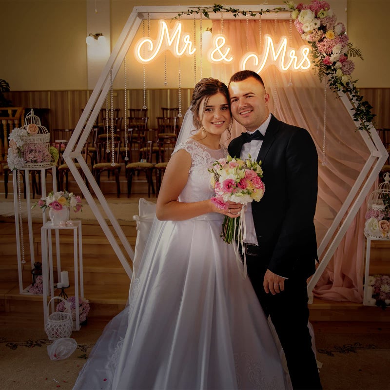 Kittmip Mr and Mrs Neon Sign for Wedding Neon Light LED Backdrop Wall Decor USB Mr and Mrs Sign Wedding Reception Decoration Gifts for Anniversary Engagement Banquet(Warm White  25 x 7 Inches) - Image 4
