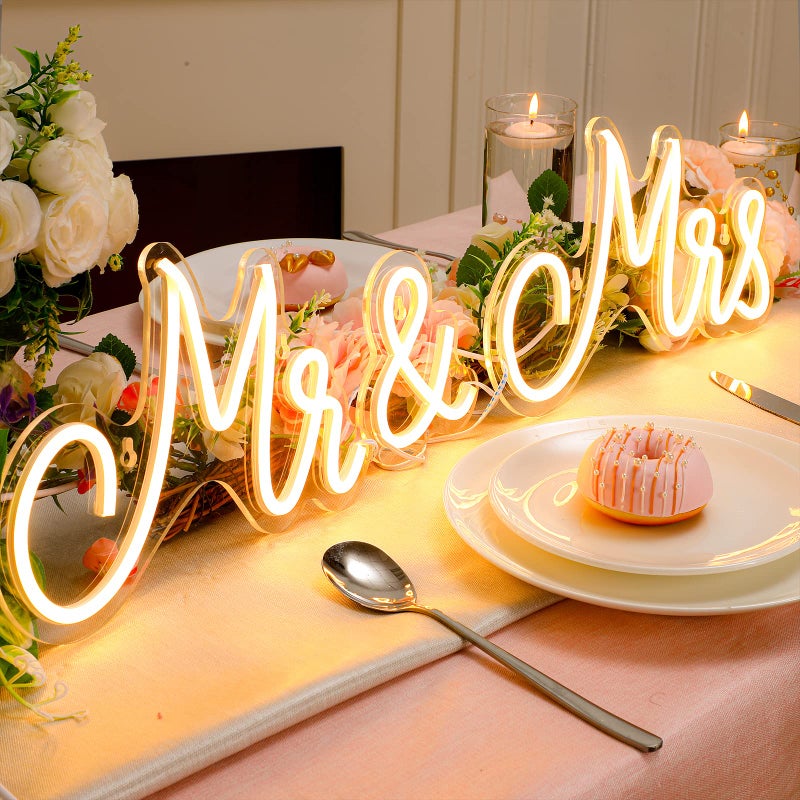 Kittmip Mr and Mrs Neon Sign for Wedding Neon Light LED Backdrop Wall Decor USB Mr and Mrs Sign Wedding Reception Decoration Gifts for Anniversary Engagement Banquet(Warm White  25 x 7 Inches) - Image 3