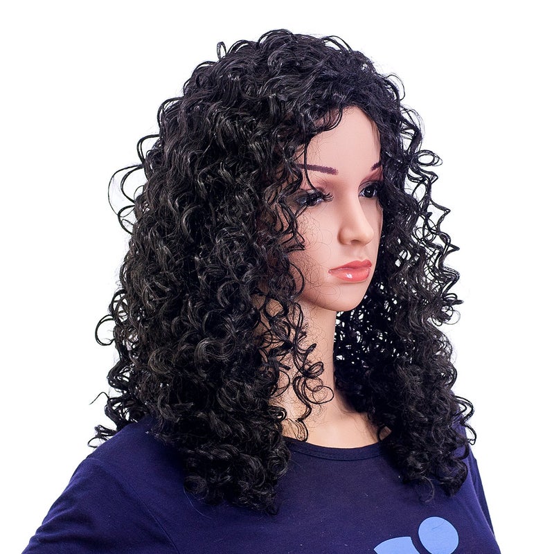 SWACC 20-Inch Long Big Bouffant Curly Wigs for Women Synthetic Heat Resistant Fiber Hair Pieces with Wig Cap (Black) - Image 3