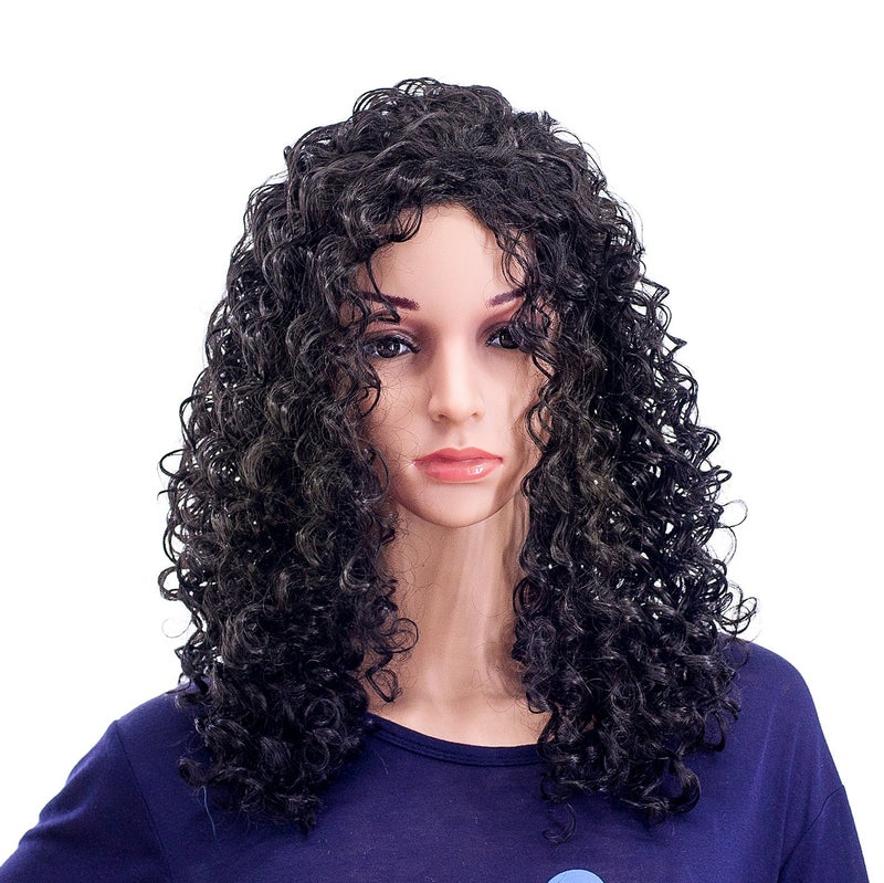 SWACC 20-Inch Long Big Bouffant Curly Wigs for Women Synthetic Heat Resistant Fiber Hair Pieces with Wig Cap (Black) - Image 2