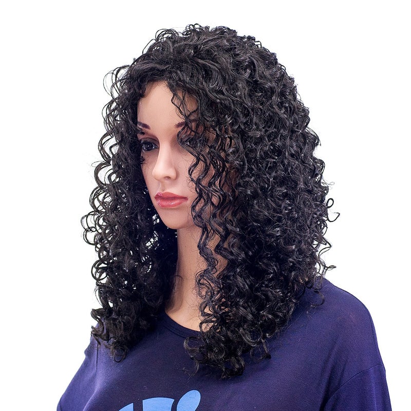 SWACC 20-Inch Long Big Bouffant Curly Wigs for Women Synthetic Heat Resistant Fiber Hair Pieces with Wig Cap (Black) - Image 1