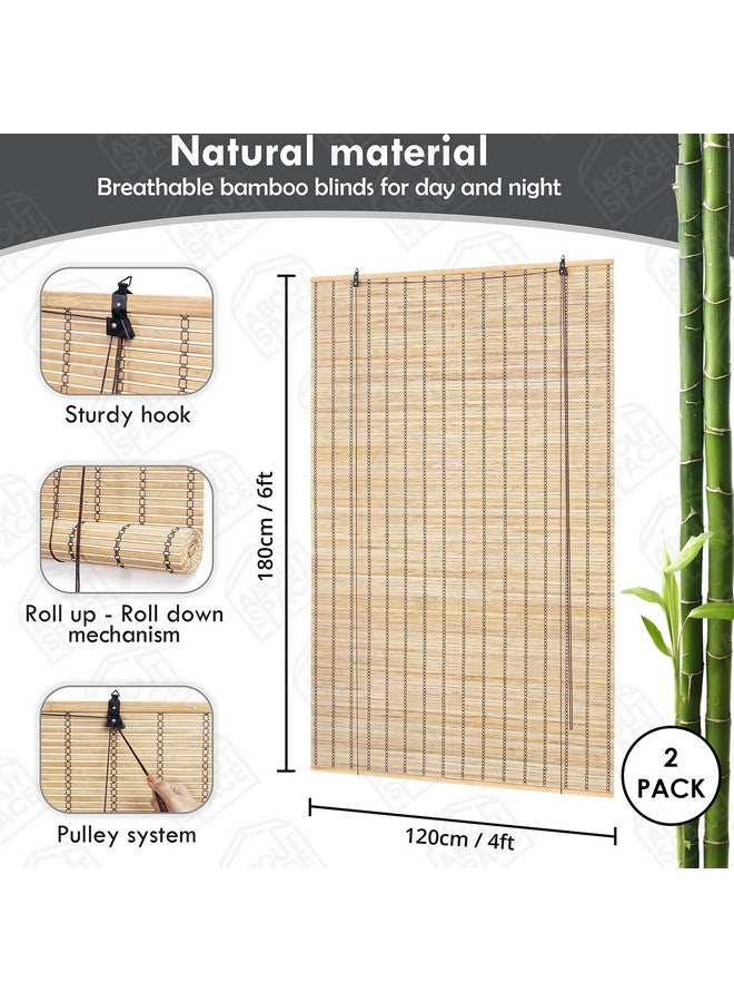ABOUT SPACE 2 Pcs Bamboo Curtain - Roll up Bamboo Curtain/Blinds with Sun,Dust,Privacy & Cold Protection for Window,Door,Hut Screen,Dhaba,Restaurant,Hotel - (Beige,6 Ft Height x 4 Ft Width) - Image 2