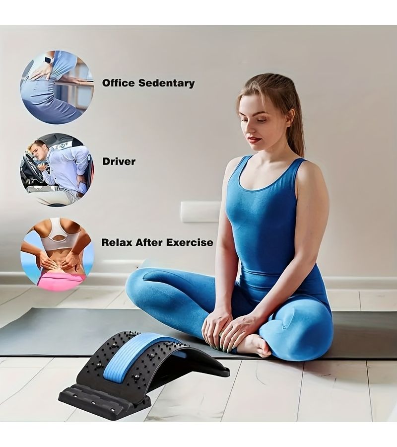 4 Level Adjustable Blue Back Stretcher Posture Corrector Ergonomic Lumbar Support with Massage Function Secure Grip Handles for Upper and Lower Back Office Car Home Use Durable Construction - Image 3