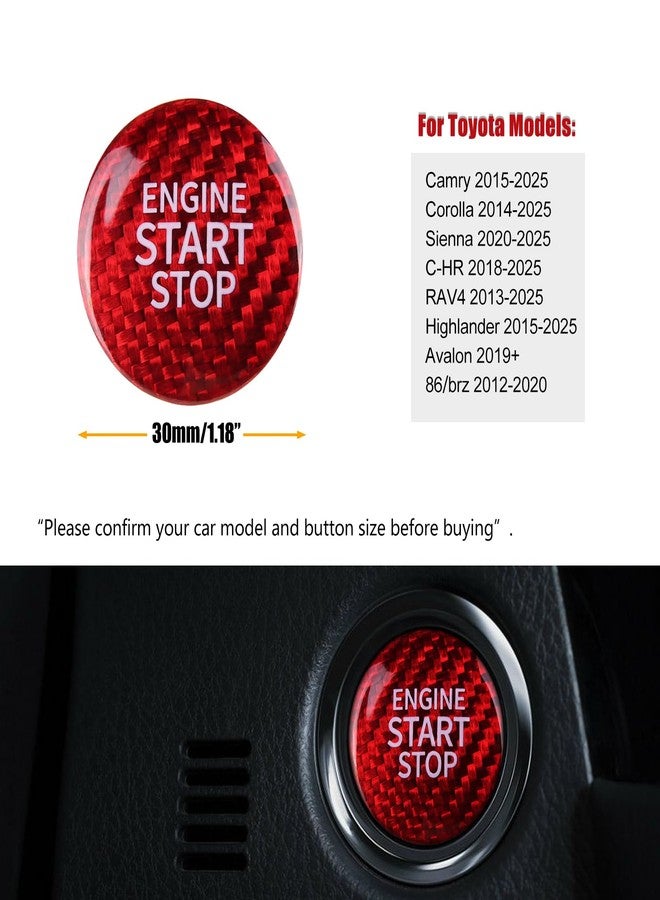 سي كيه إي غطاء زر تشغيل/إيقاف محرك السيارة من ألياف الكربون الحقيقية من CKE لسيارات تويوتا كامري، كورولا، RAV4، هايلاندر، أفالون، C-HR، GT86، BRZ - أحمر - Image 2