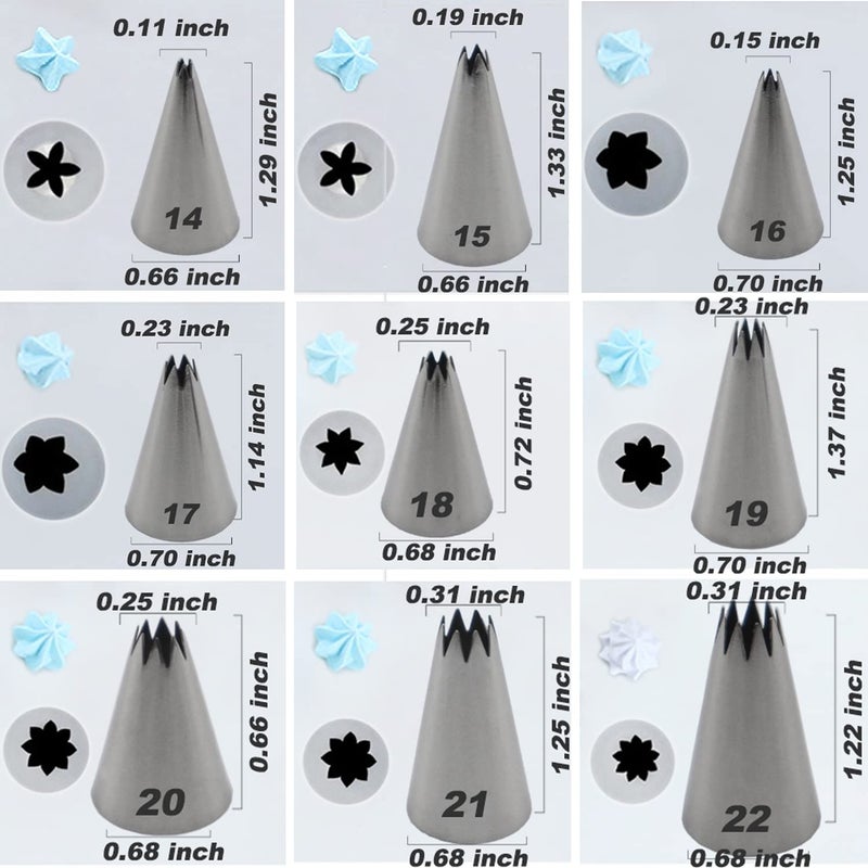 Suuker Open Star Piping Tips Set,9 Pieces French Star Tube Set Frosting Nozzle Kit,Stainless Steel Star Pastry Tips for Cupcakes Cakes Cookies Decorating (Small Size) - Image 3
