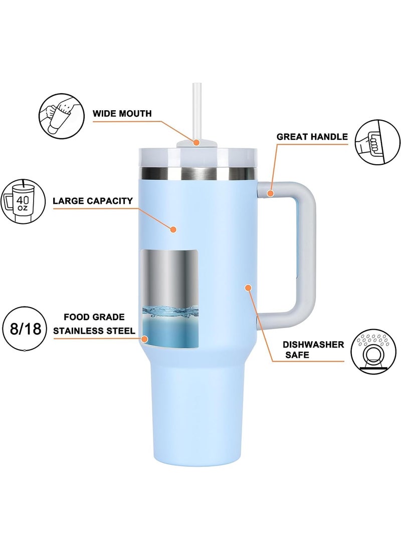DIVHUK DIVHUK Tumbler with Handle and Straw Lid Insulated Reusable Stainless Steel Water Bottle Travel Mug Iced Coffee Cup Travel Mug for Hot and Cold Beverages 40 oz Tumbler with Handle Blue  - Image 3