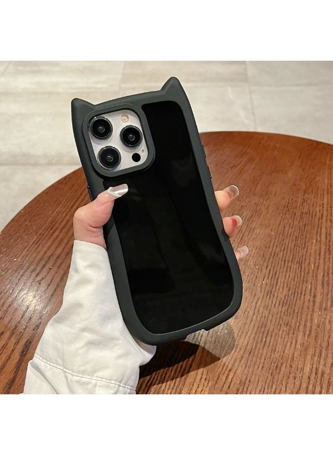 NIBEMINENT Cat Ears Protective TPU Case Cover For iPhone 15 Plus, Black - Image 1