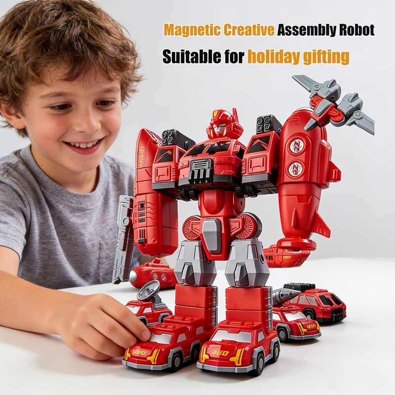 Magnetic Transforming Robot Truck 2 in 1 Educational Puzzle Toy for Boys Red - Image 3