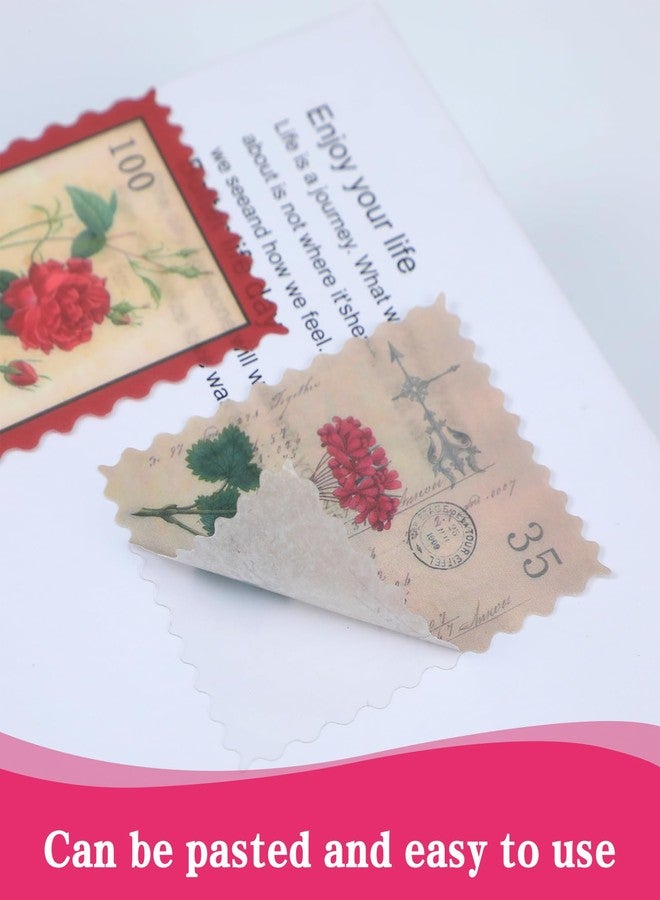 Xosjska 60 PCS Vintage Postage Stamp Stickers, Retro Stamps for Scrapbooking Aesthetic Botanical Decorative Stickers Vintage Postage Stamps for Junk Journal Planners Notebooks DIY Crafts Water Bottles Laptop - Image 4