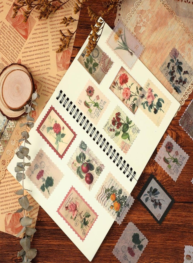 Xosjska 60 PCS Vintage Postage Stamp Stickers, Retro Stamps for Scrapbooking Aesthetic Botanical Decorative Stickers Vintage Postage Stamps for Junk Journal Planners Notebooks DIY Crafts Water Bottles Laptop - Image 2