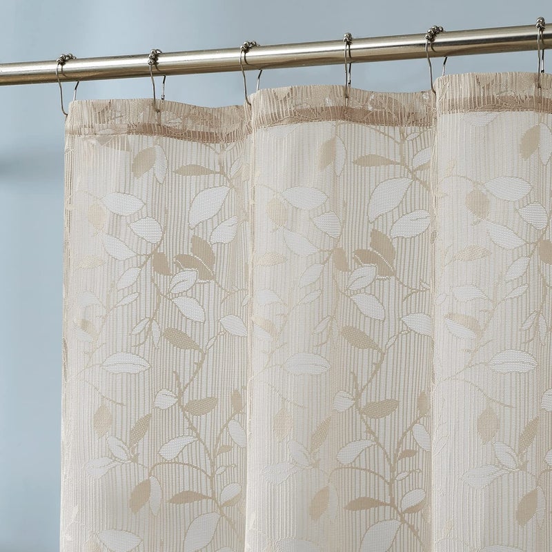 LinenZone Extra Long Lace Shower Curtains with Elegant Leaf Design Large 72 x 84 Size Rustic Shower Curtain or Modern Shower Curtain Bathroom Curtain with Scalloped Bottom Grace 72 x 84 Linen