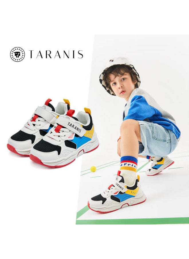 Taranis Children's Shoes, Spring Boys' Sneakers, Non-slip Dad Shoes, Running Shoes, Baby Breathable Casual Shoes, White/black/blue, Size 32 - Image 1