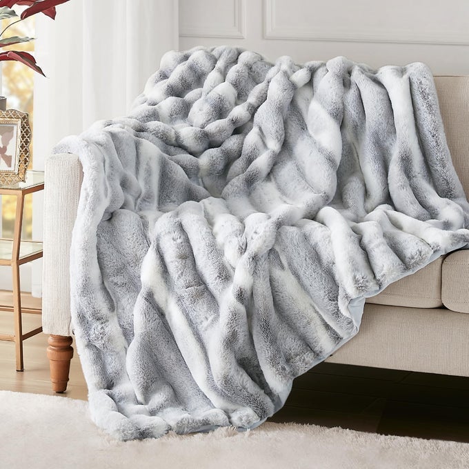 LUXURY FLUFFY FAUX RABBIT FUR THROW BLANKET ULTRA SOFT COZY BLANKETS FOR SOFA COUCH BEDROOM WARM THICK FUZZY THROWS AS A GIFT SNOW LYNX 60X80