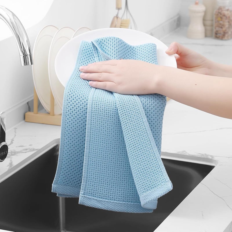 Homaxy 100% Cotton Waffle Weave Kitchen Dish Towels, Ultra Soft Absorbent Quick Drying Cleaning Towel, 13 x 28 Inches, 6-Pack, Sky Blue - Image 4