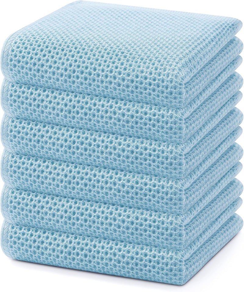 Homaxy 100% Cotton Waffle Weave Kitchen Dish Towels, Ultra Soft Absorbent Quick Drying Cleaning Towel, 13 x 28 Inches, 6-Pack, Sky Blue - Image 1
